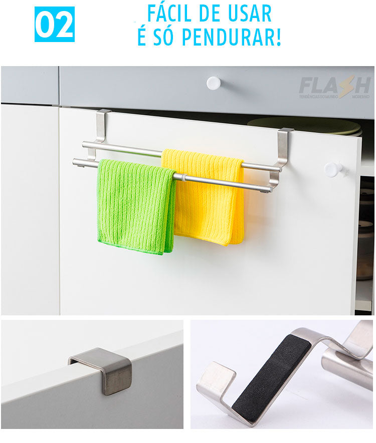 Porta Toalhas para Banheiro e Cozinha! Inox 2 toalhas com regulagem