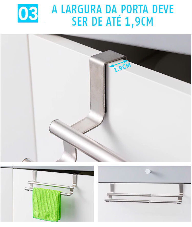 Porta Toalhas para Banheiro e Cozinha! Inox 2 toalhas com regulagem