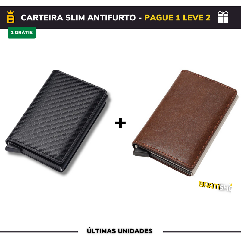 Carteira Slim Carbon em Couro - Pague 1 Leve 2 (Promoção Black Friday)