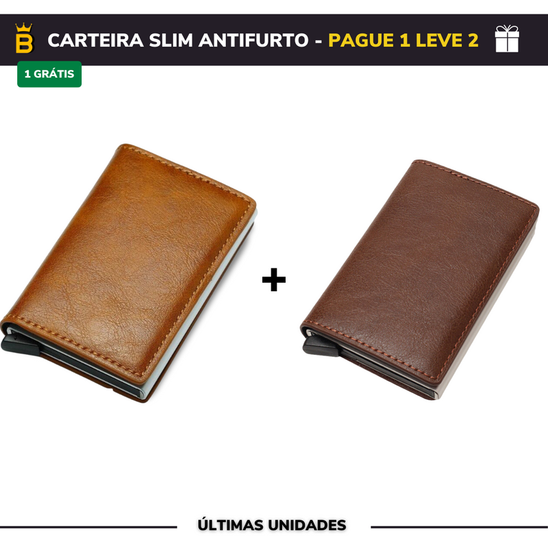 Carteira Slim Carbon em Couro - Pague 1 Leve 2 (Promoção Black Friday)