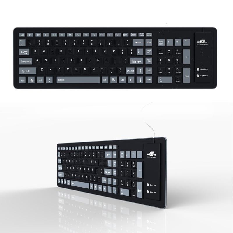 Teclado de Silicone Flexível, 103 Teclas, USB – À Prova D’água