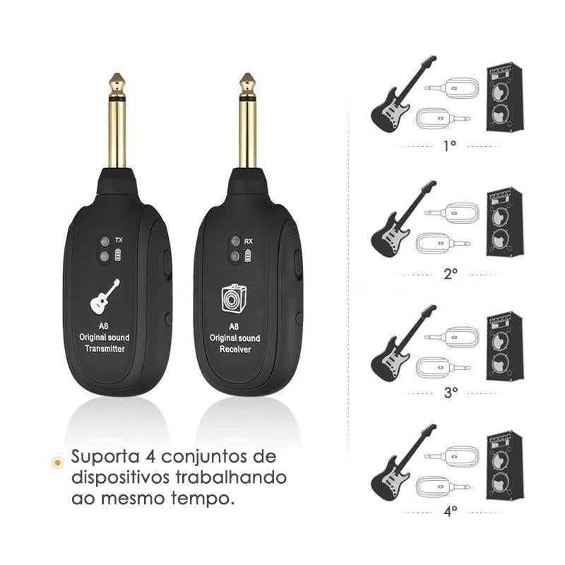 Transmissor e Receptor de Guitarra, Baixo, Sem Fio, Recarregável