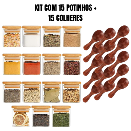 Organiza Gourmet: Kit 15 Potes de Vidro para Temperos + Bandeja organizadora  FRETE GRÁTIS ESSA SEMANA